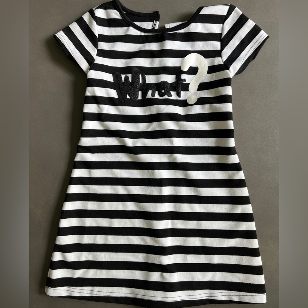 Mayoral Black and White Striped Dress Sz 8 WHAT?